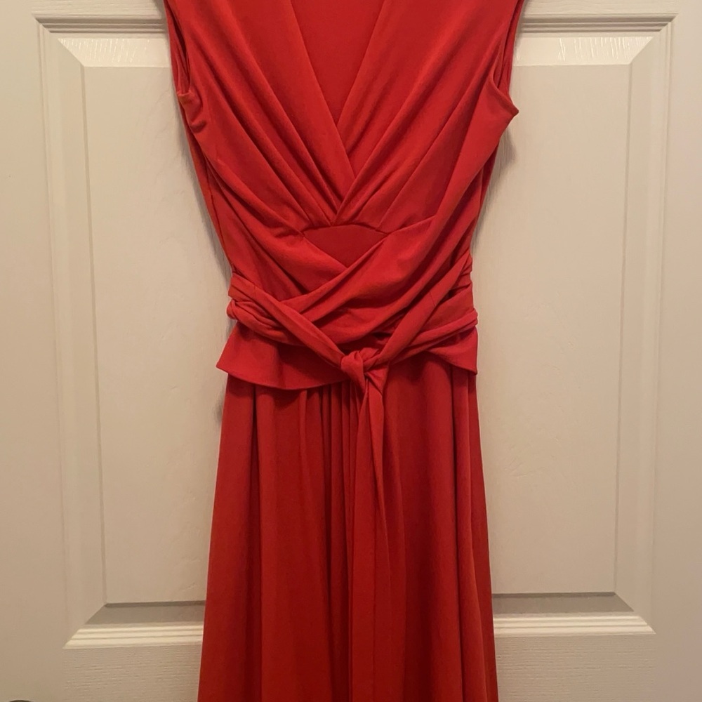 Jessica Howard Orange Red Ruched Midi dress